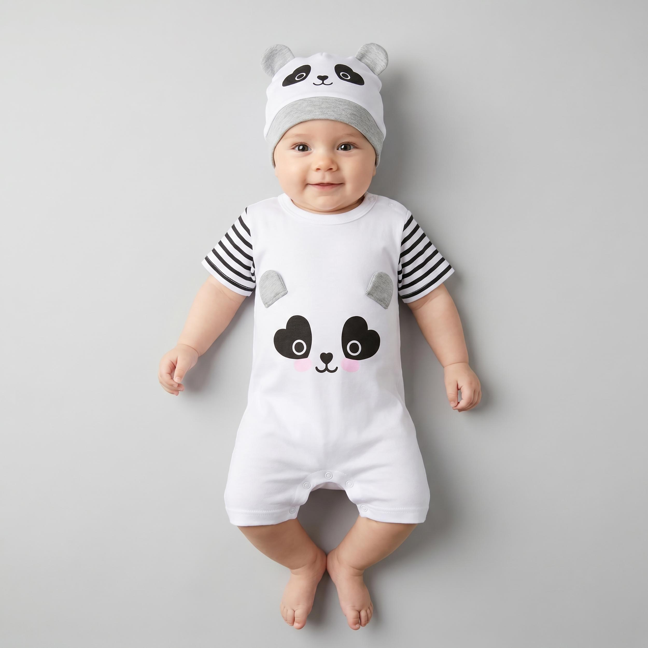 Ensemble body et bonnet bébé style panda