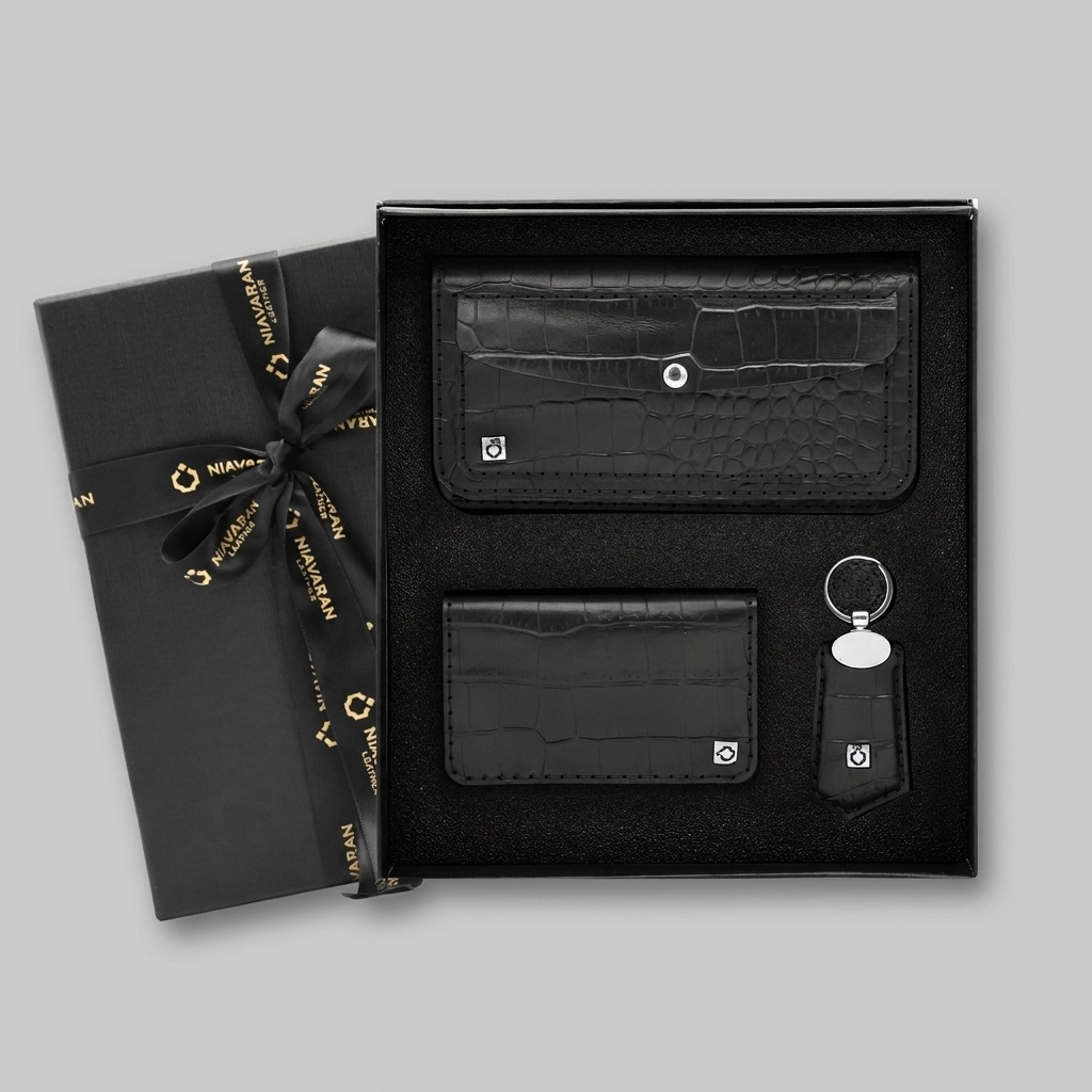 Niavaran Leder-Geschenkset, handgefertigt, Satin, Modell S130, Marmor-Design