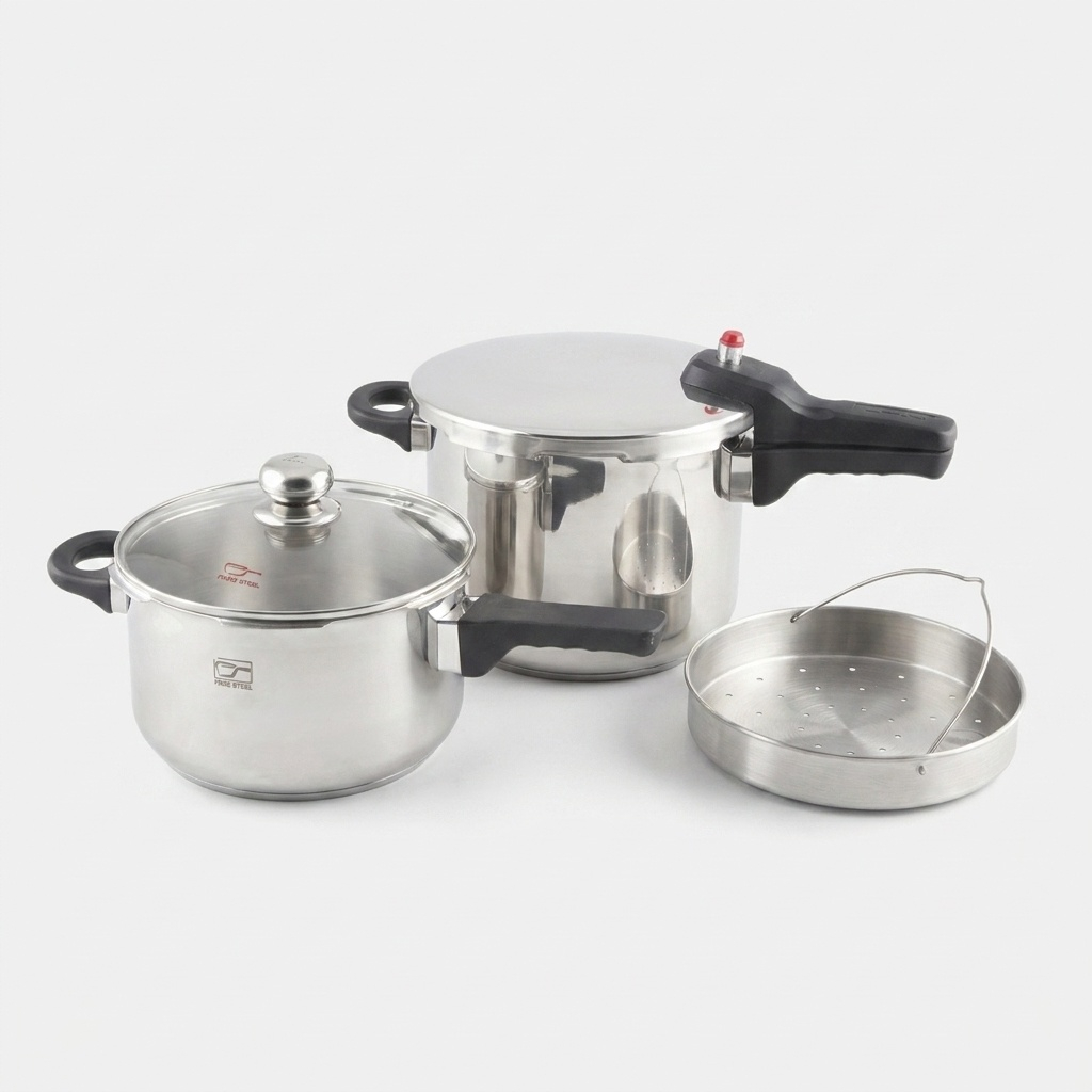 Pars Steel 압력솥 2개 세트 삼중 바닥 6L 및 4.5L