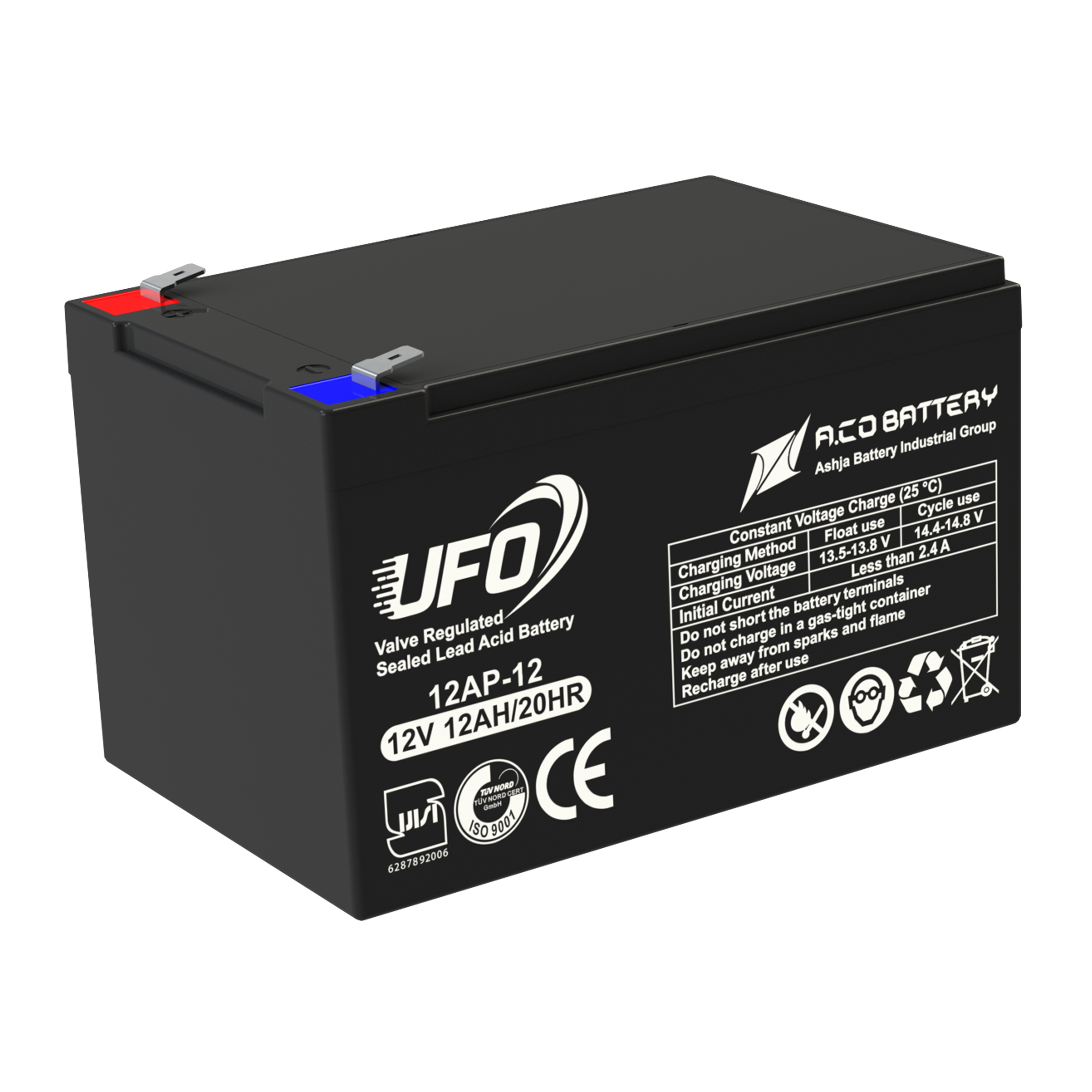 بطارية UPS UFO Aco-12v-12 بجهد 12 فولت وسعة 12 أمبير ساعة