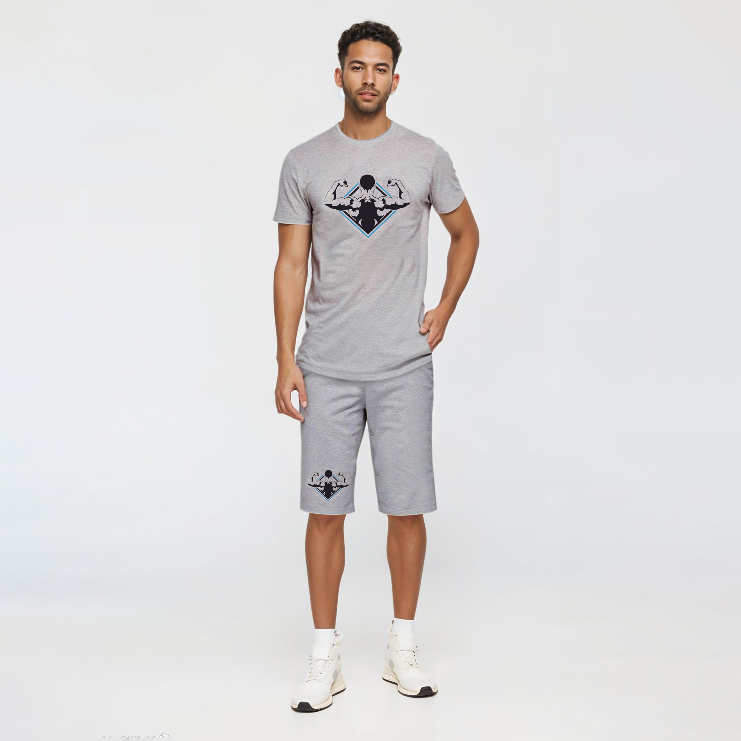 Herren Fitness-Set aus Kurzarm-T-Shirt und Shorts, Modell C65