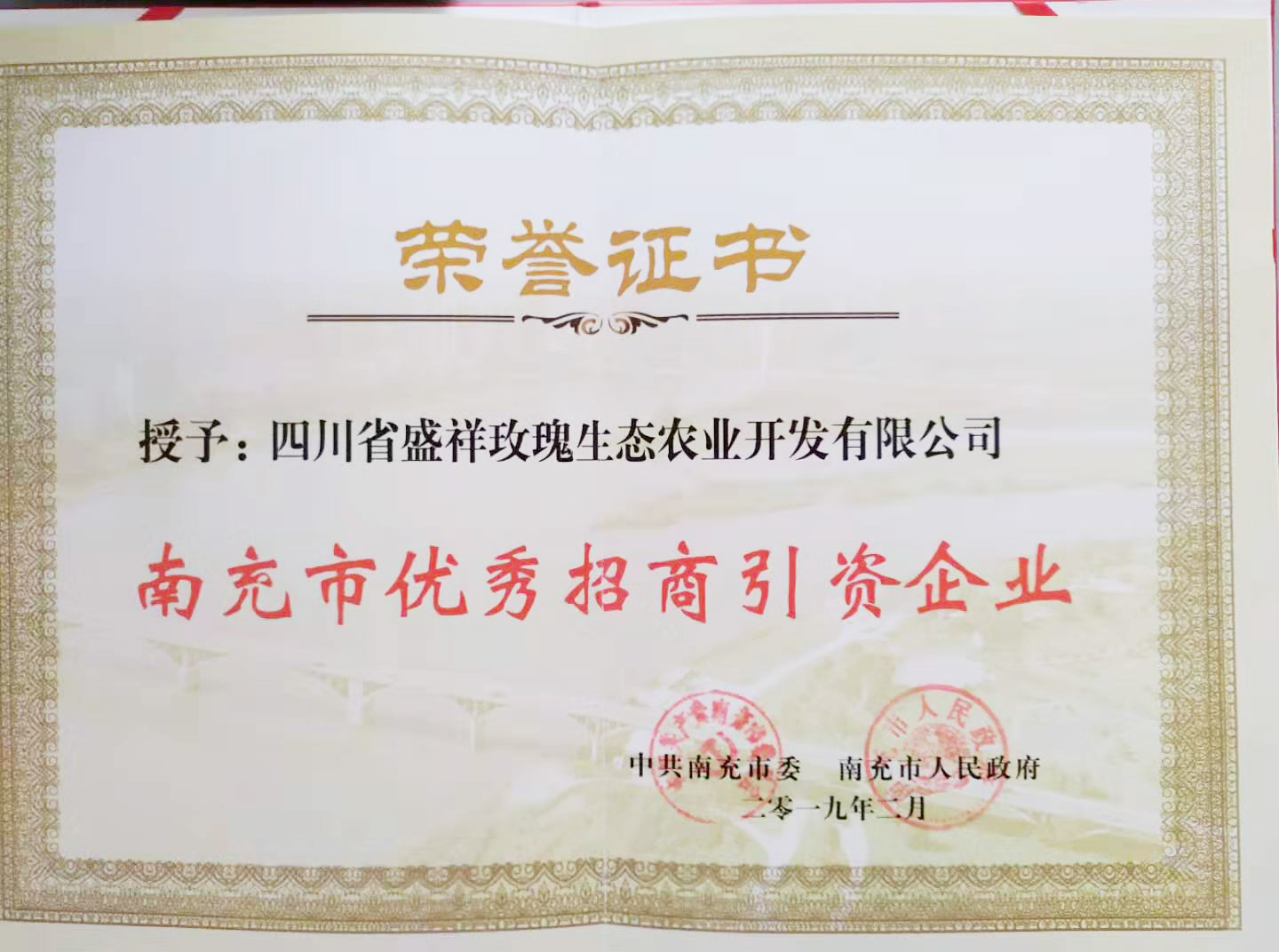 11.南充市优秀招商引资企业称号证书