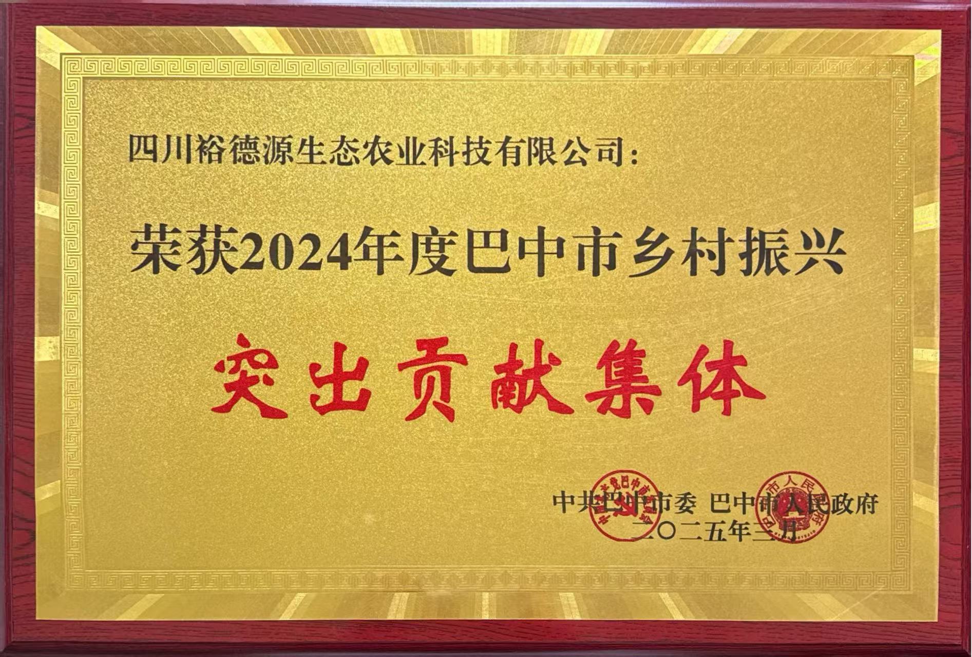 2024年度巴中市乡村振兴突出贡献集体