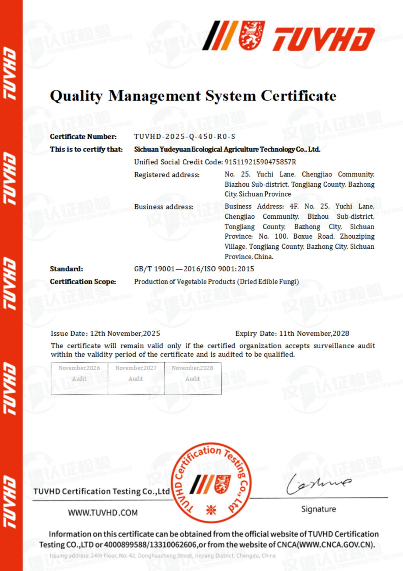ISO9001质量管理体系认证书-英文版