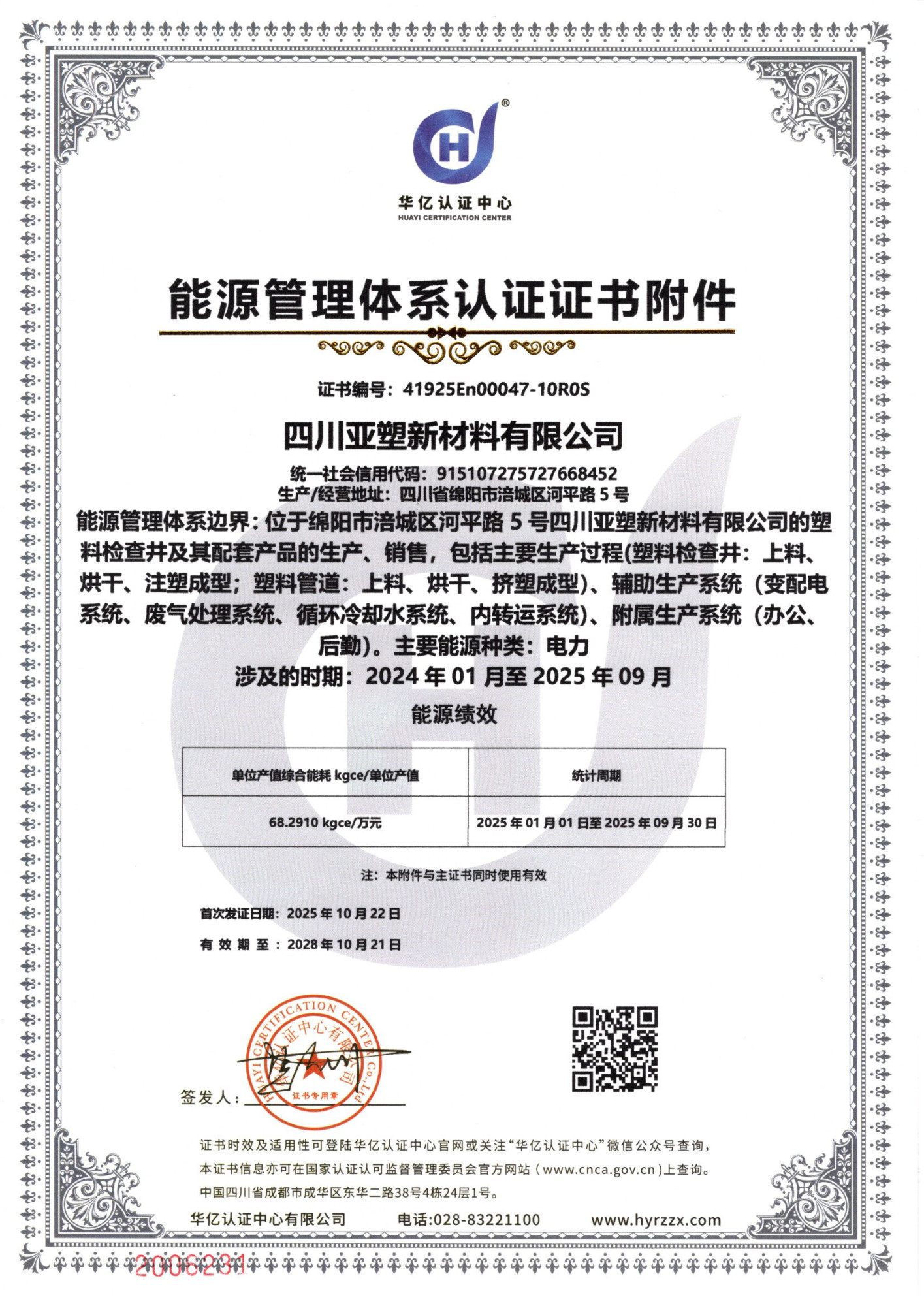 能源管理体系认证证书附件（统计周期2025.1.1-2025.9.30）