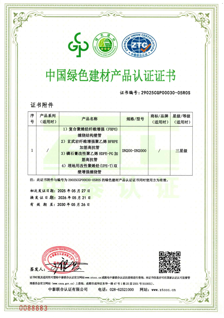 中国绿色建材三星级产品认证证书附件